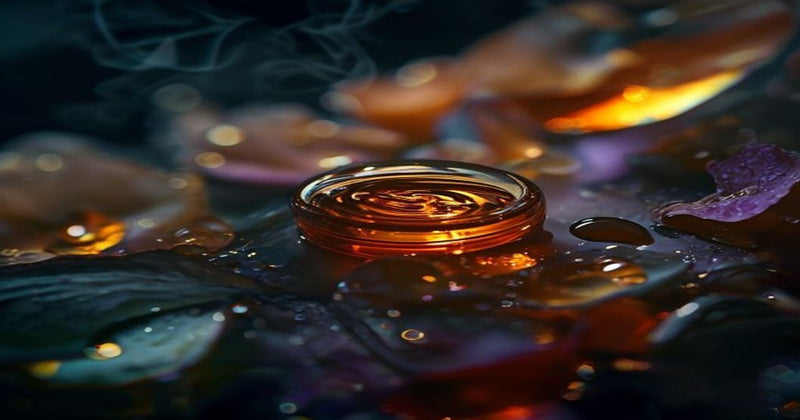 Abstract amber resin and jasmine light refractions — Vela Maren