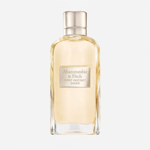 Perfume bottle labeled 'Abercrombie & Fitch First Instinct Sheer' on a white background