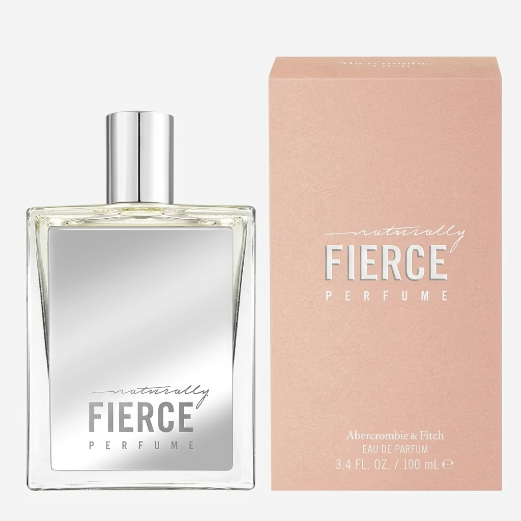 Perfume bottle and packaging of 'Naturally Fierce' by Abercrombie & Fitch on a white background