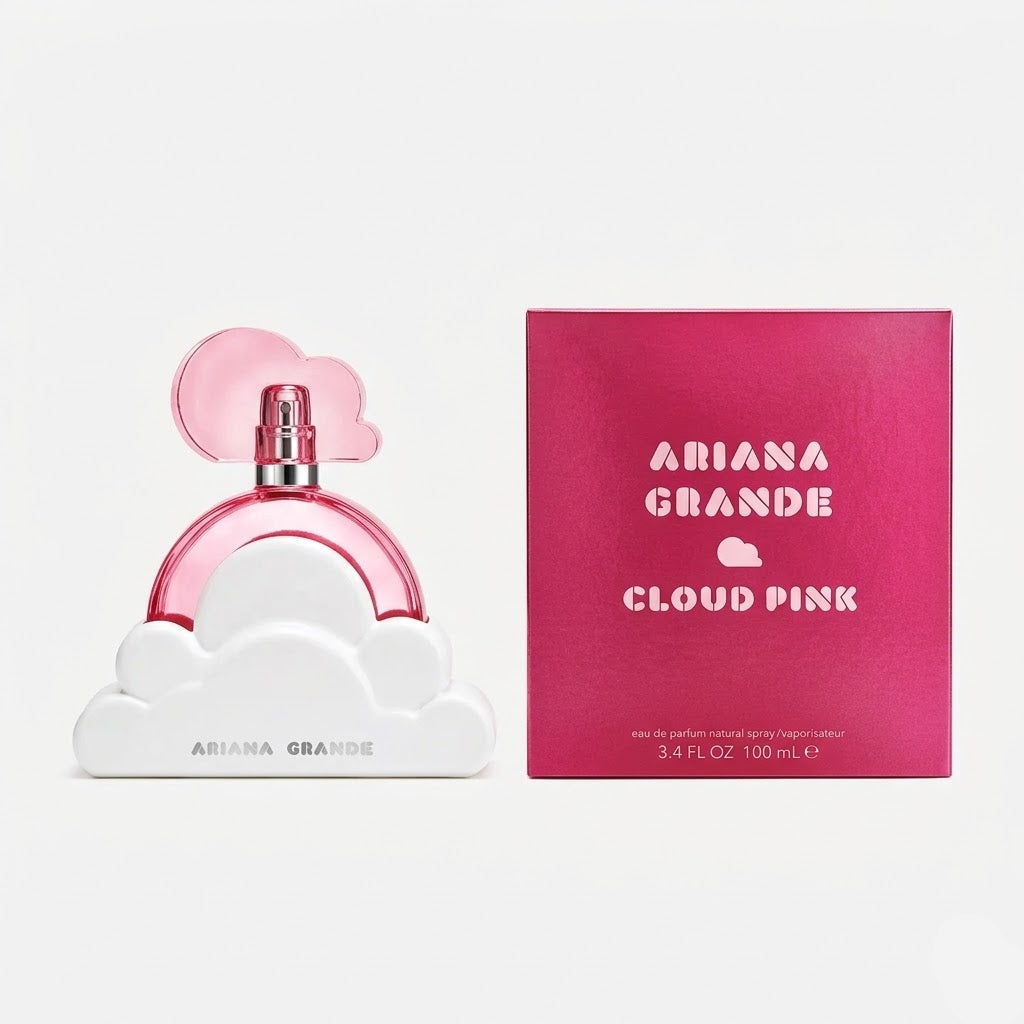Ariana Grande Cloud Pink perfume bottle and packaging on a white background