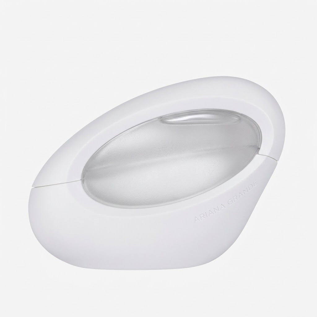 White round electronic device on a light gray background