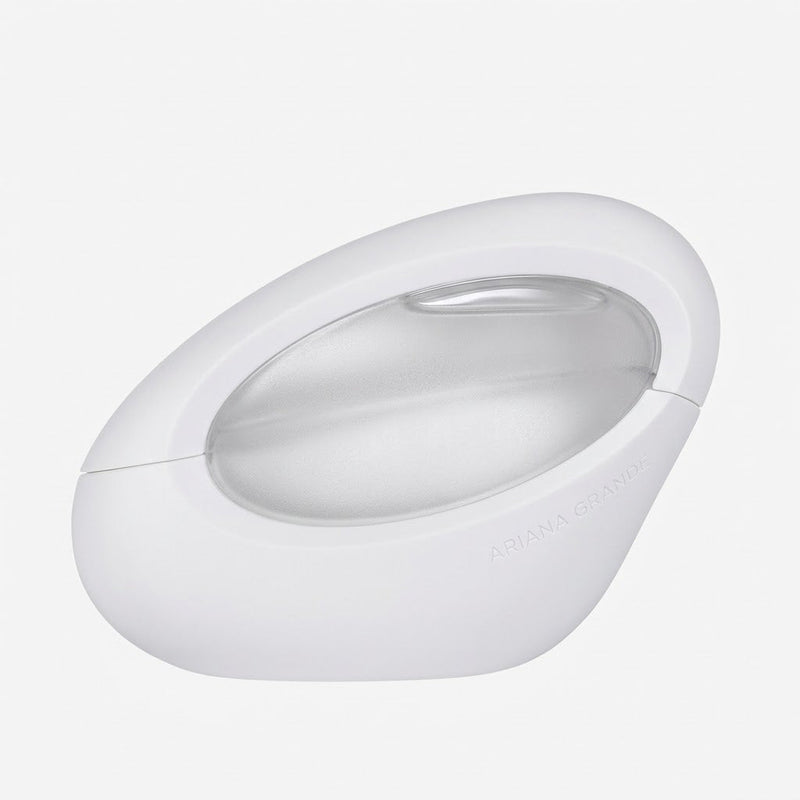 White round electronic device on a light gray background