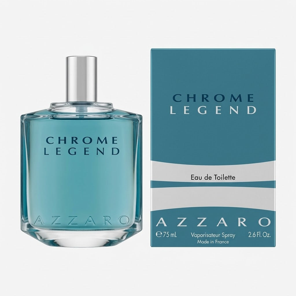Azzaro Chrome Legend Eau de Toilette bottle and packaging on a white background