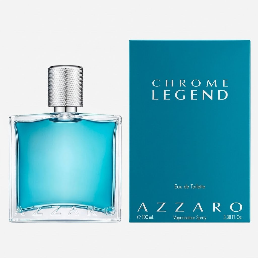 Azzaro Chrome Legend Eau de Toilette bottle and packaging on a white background