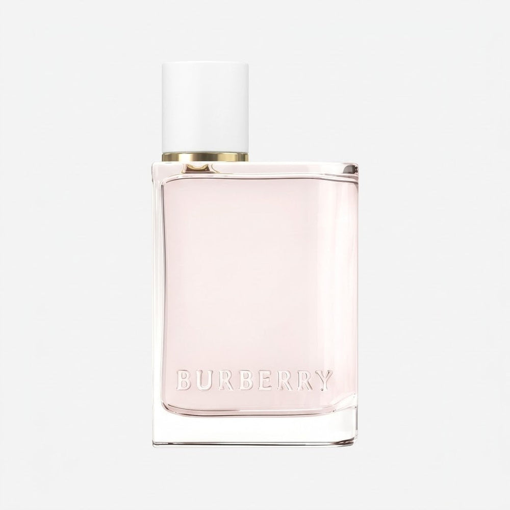 Pink Burberry perfume bottle on a white background