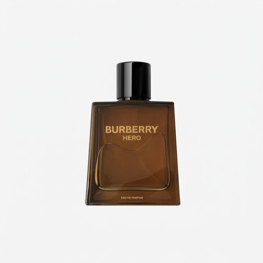 Burberry Hero perfume bottle on a white background