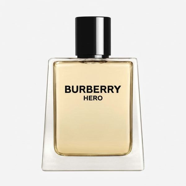 Burberry Hero perfume bottle on a white background