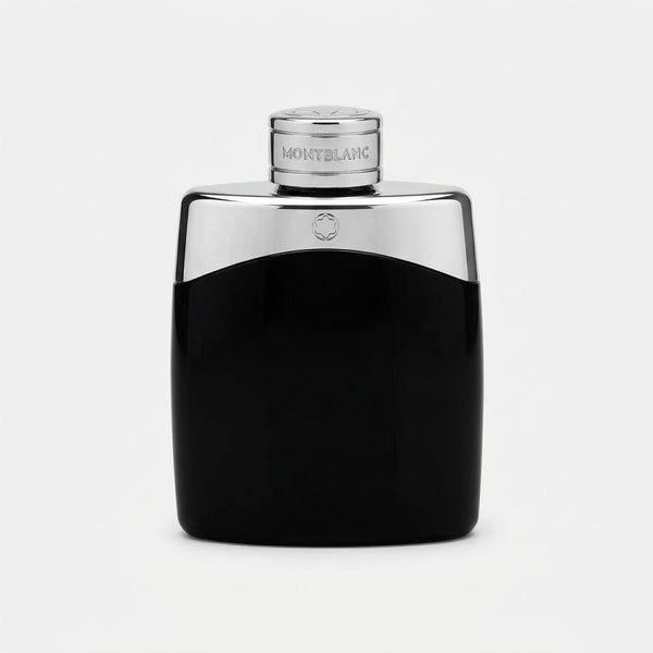 Black Montblanc perfume bottle on a white background
