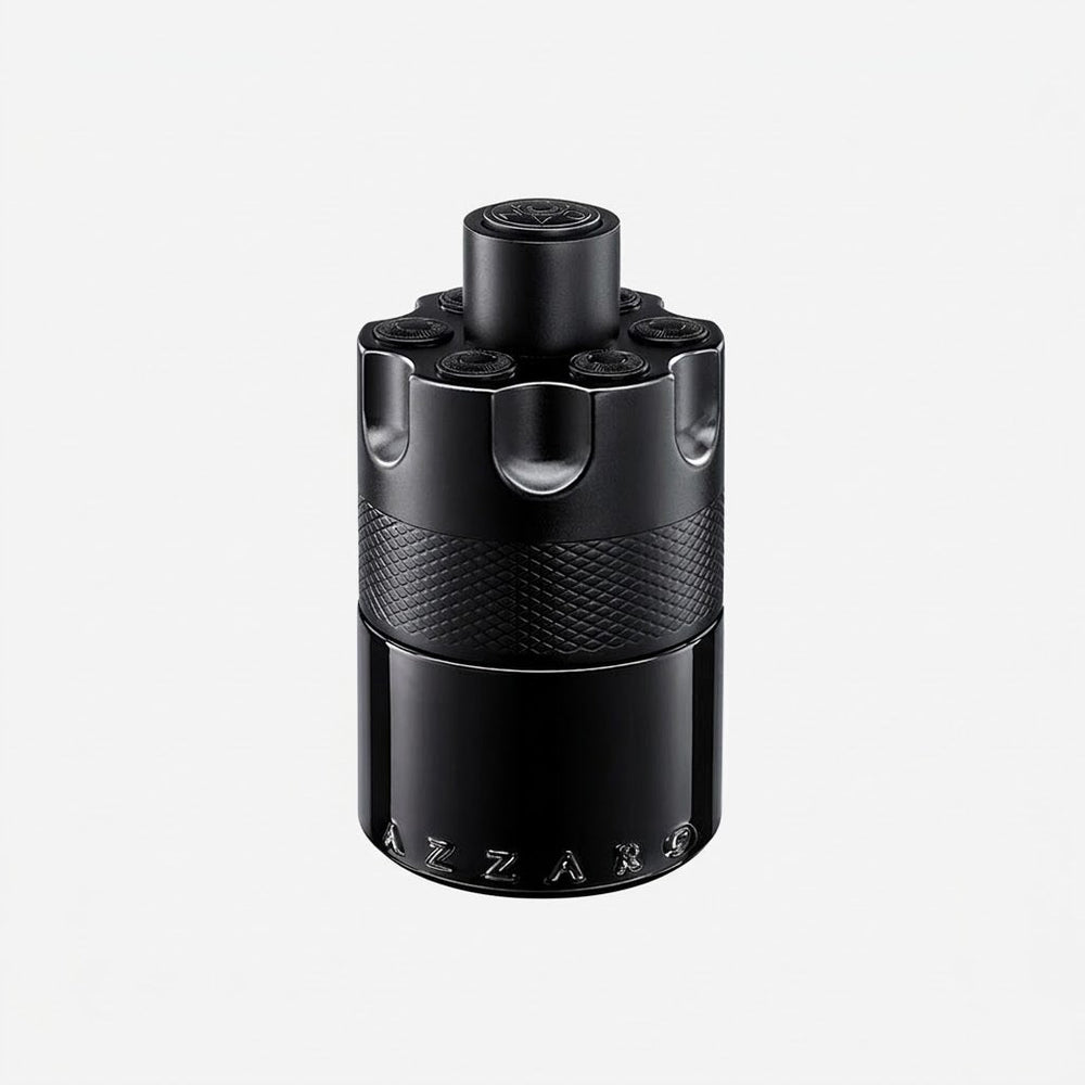 Black textured container with 'Azzaro' branding on a white background