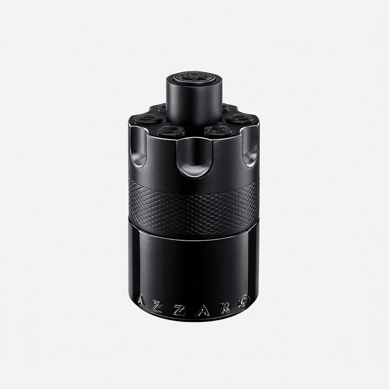 Black textured container with 'Azzaro' branding on a white background